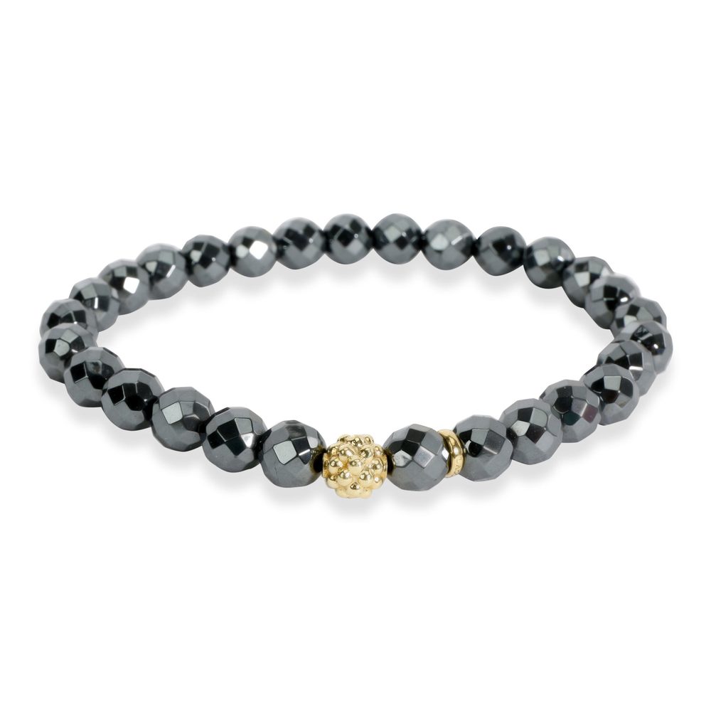 Lagos 6.1 mm Hematite & Caviar Bead Bracelet in 18KT Yellow Gold